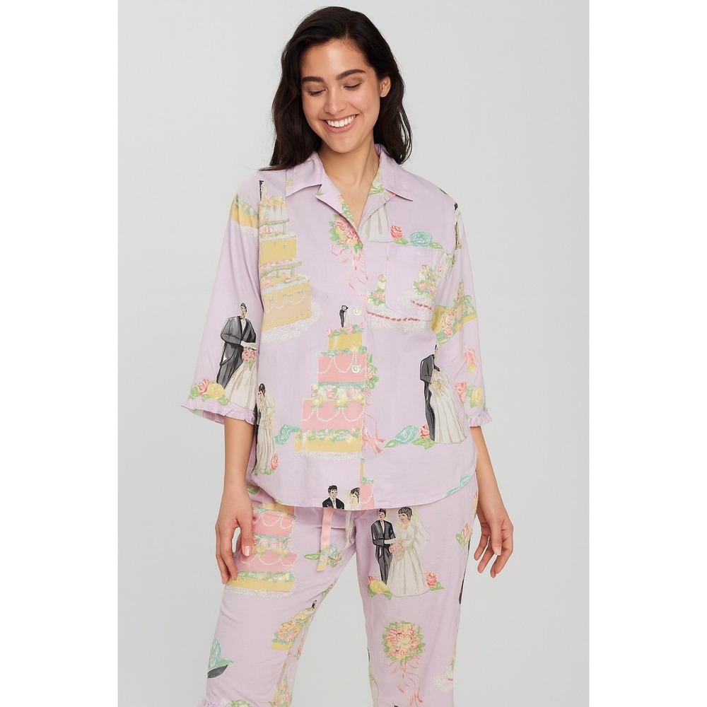 Nick & Nora Vintage Pajama Set in Love and Marriage‎ Print, Women's Size XS